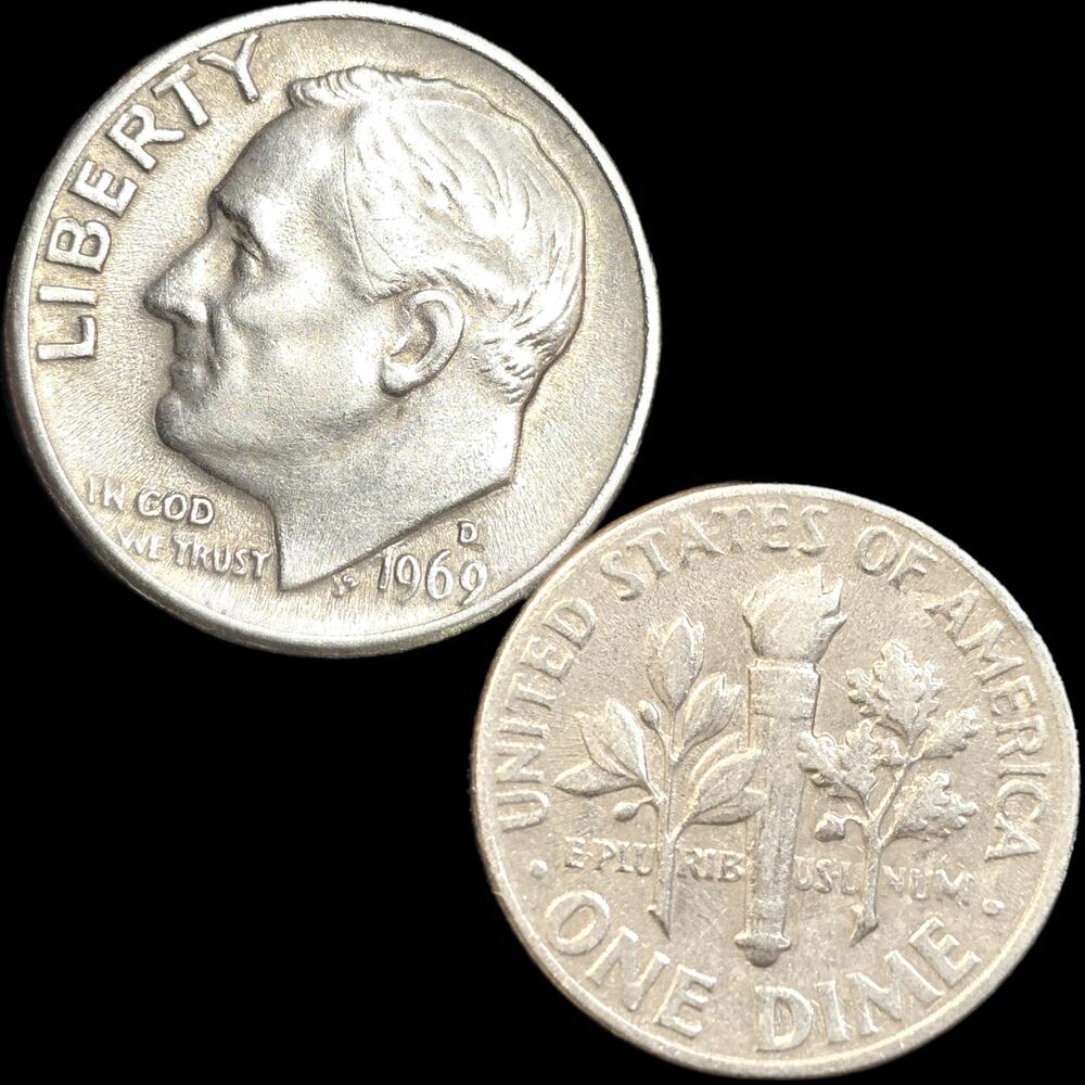 READ 1969-D/D 10C RPM FS-501 Roosevelt Dime Double Ear In COD We Trust Errors